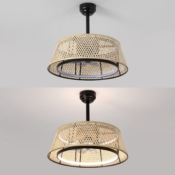 Cressida 23.75" Traditional Bohemian 6-Speed Metal/Bamboo Mobile-App/Remote-Controlled Height-Adjustable Dimmable Caged Integrated LED Ceiling Fan - JONATHAN Y